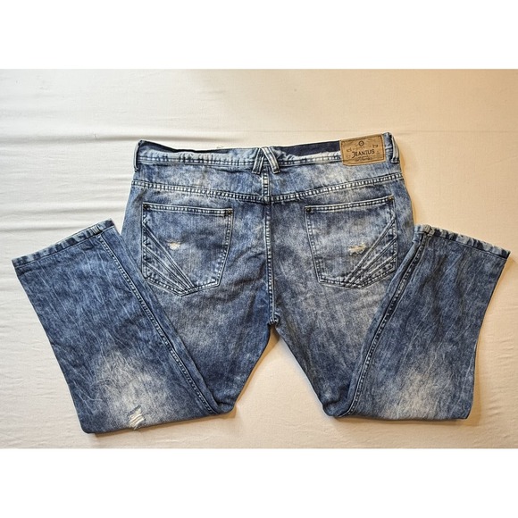 Akademiks Jeanius Jeans Mens 40x32 Distressed Denim Relaxed Fit Straight Leg Pan - Picture 2 of 14